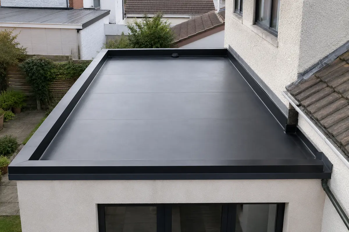 An EPDM flat roof on a rear extension