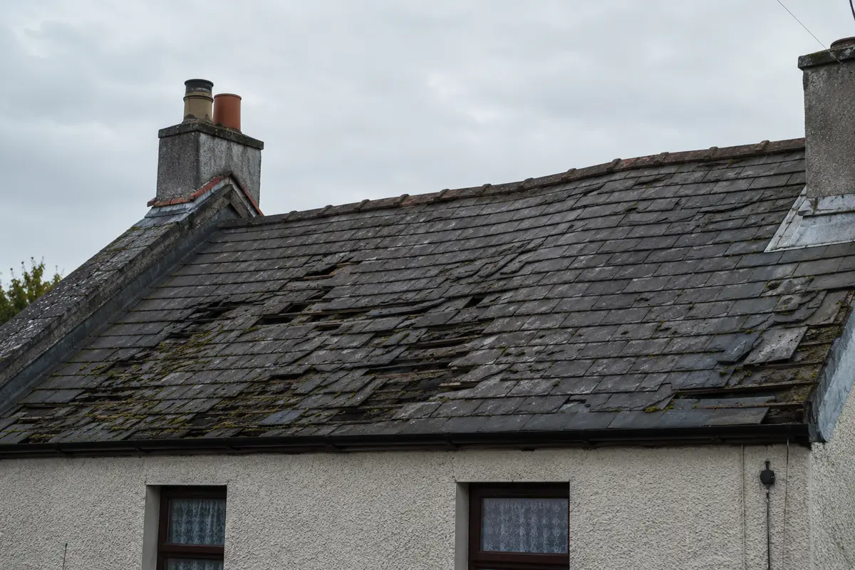 Aged slates that have begun to slip