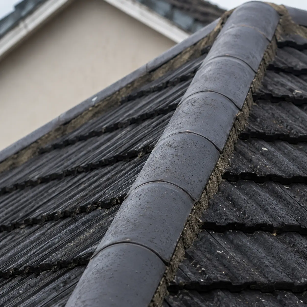 Slate courses and ridge line on a pitched Irish roof