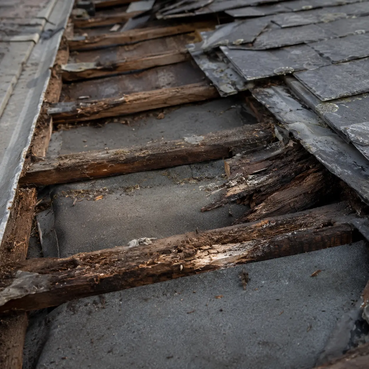 New slate being laid over fresh battens on a replaced roof
