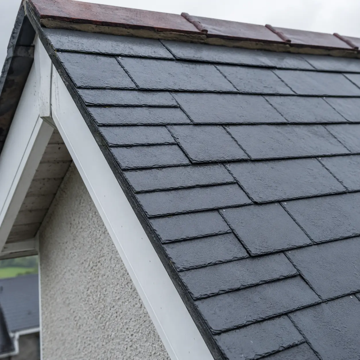 Natural slate laid in courses on an Irish roof
