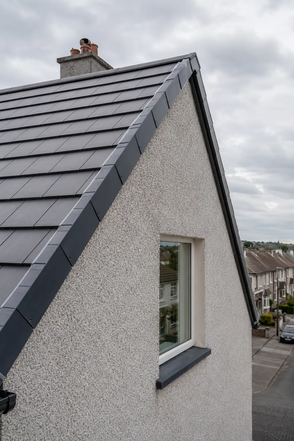 Modern slate roof on a rendered Irish home